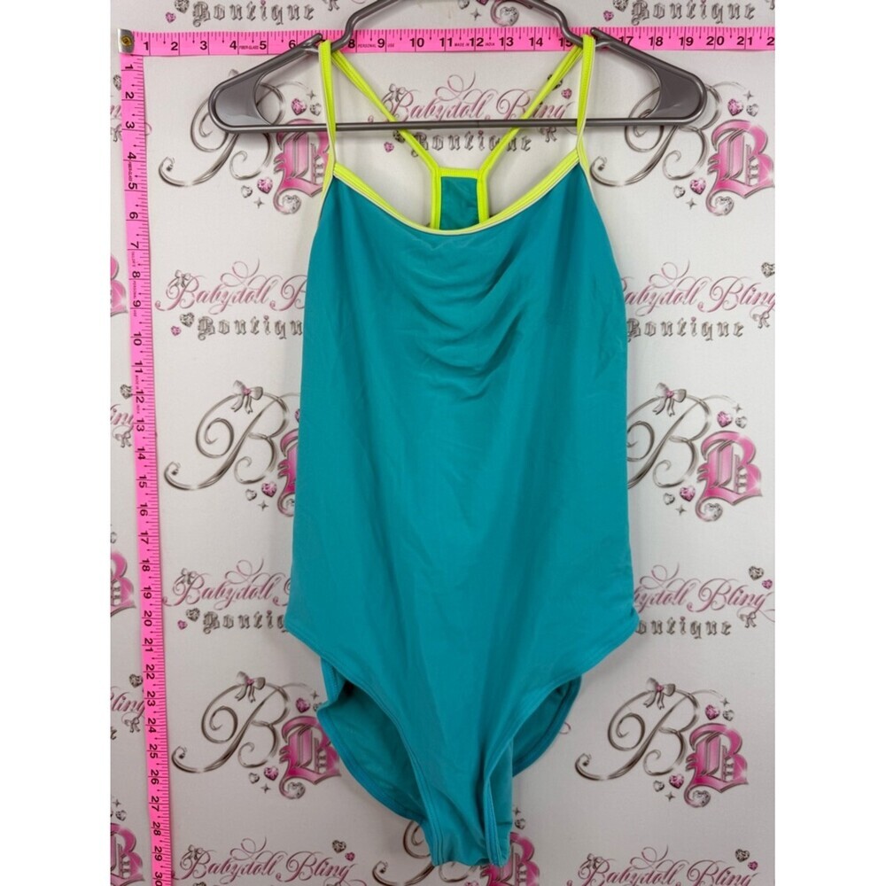 Joe Fresh Teal Bodysuit one piece dual color with Neon Yellow Trim swim pool